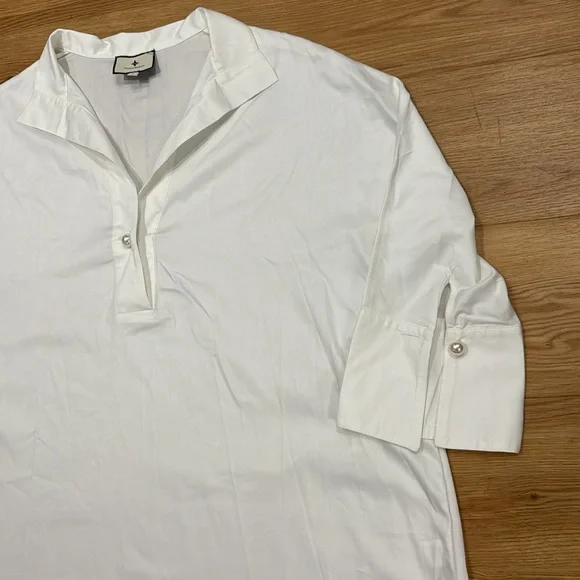 TUCKERNUCK Womens Blanc Willow Blouse White Sz Large Pearl Classic Neutral - Picture 6 of 9